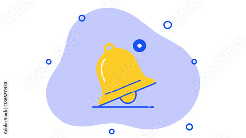 Notification bell icon illustration on a purple background with decorative elements