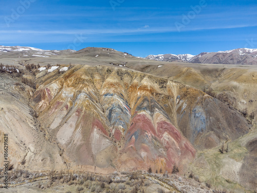 Mars mountains. Colorful mountains at Altai republic, Russia. Altai Mars mountains. Colorful mountains and snow.
