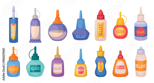 Glue. Plastic containers for office glue exact vector tools for crafting paper items