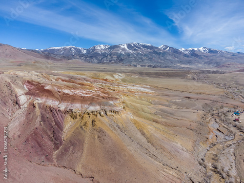 Mars mountains. Colorful mountains at Altai republic, Russia. Altai Mars mountains. Colorful mountains and snow.