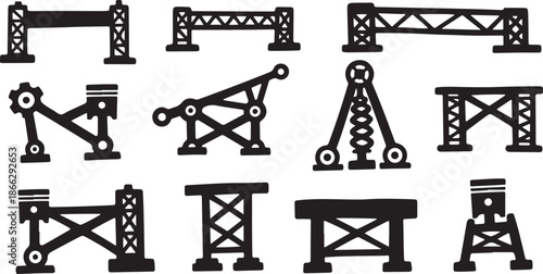 Industrial Construction Equipment Silhouette Icons Set