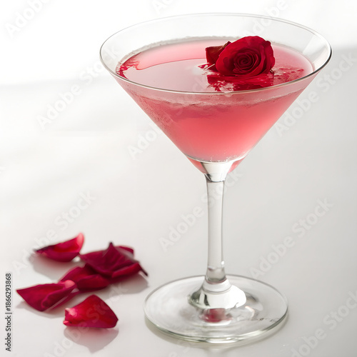Pink Martini Cocktail with Rose Petal Isolated on Transparent Background