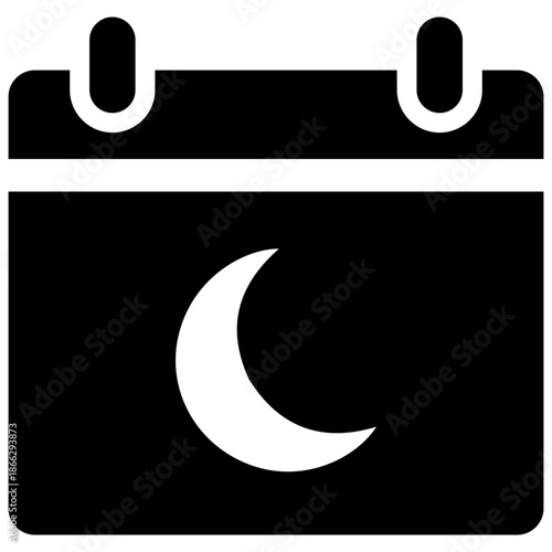 Calendar Icon with Crescent Moon Symbol.