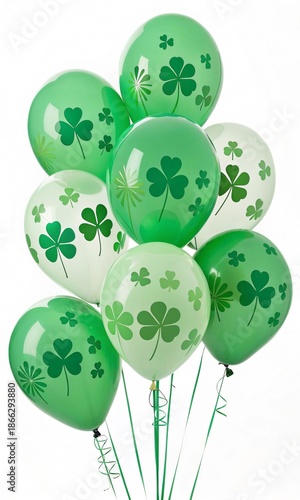 St. Patrick's Day Balloons: Vibrant green and festive balloons adorned with shamrocks float, capturing the celebratory spirit of St. Patrick's Day. 
