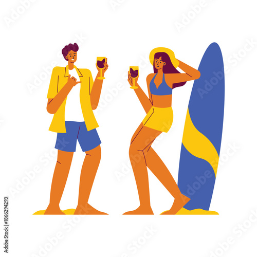 Happy Couple Enjoying Summer Drinks on the Beach.