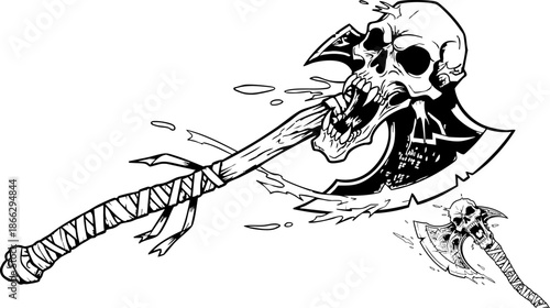Skull wielding massive battle axe