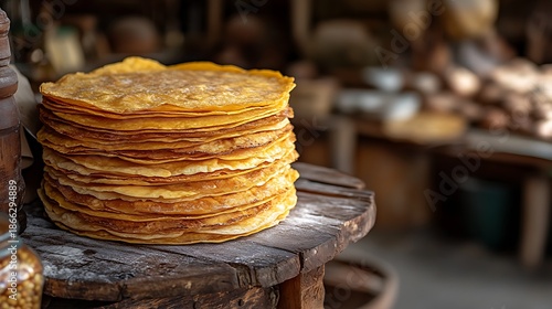 Fresh golden crepes stack.