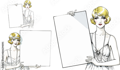 Flapper women holding blank signs