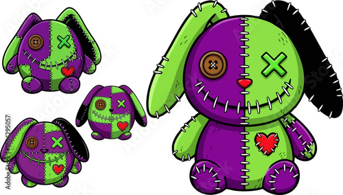 Creepy stitched bunny plush toy set