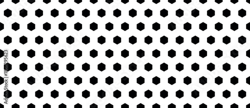 Seamless black hexagon tile pattern, bold geometric repeat with strong contrast, modern tech inspired minimalist vector design for backgrounds, wallpapers, fabric, surface, bold visual impact