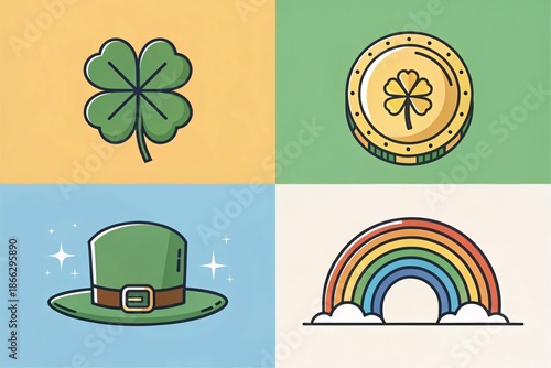 Luck and Fortune: An Artistic depiction of the iconic symbols, symbolizing prosperity and good fortune on a background of various colors, inviting a sense of hope and joy.