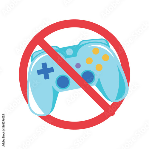 Illustration of a prohibited video game controller symbolizing restrictions on gaming activities.