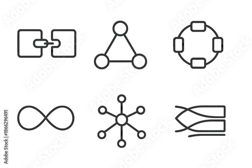 Blockchain Vector Icons. Line vector icons of blockchain-based organization: block link, node triangle, ledger ring, transparent