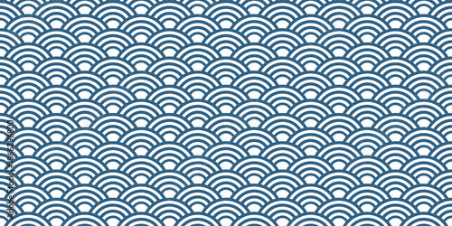 Seamless vector pattern with Japanese wave motif, traditional Asian design, abstract ocean inspired curves, repetitive art background, stylish geometric textile wallpaper, endless decorative surface