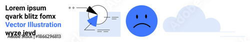 Geometric chart, blue sad face, and abstract cloud forming a minimal composition. Ideal for analytics, emotions, digital creativity, mood tracking, education, mental health simple landing page