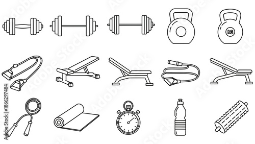 Gym Equipment Line Icon Set