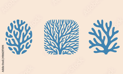 Vector Sea Coral Icon Set. Boho Seaweed, Reef Silhouettes. Matisse Style Ocean Simple Plant. Coastal Summer Beach Illustration for Print, Poster, Logo. Naive Art Coral Set. Reef, Algae Organic Shape