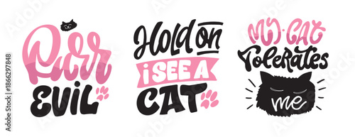 Funny hand drawn doodle lettering quote about cats, pet lovers. Lettering for t-shirt design, mug print, bag print, clothes fashion. 100% hand drawn vector image.
