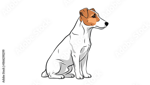 Clean illustration of a white and brown Jack Russell Terrier dog sitting in profile against a plain white background for pet media.