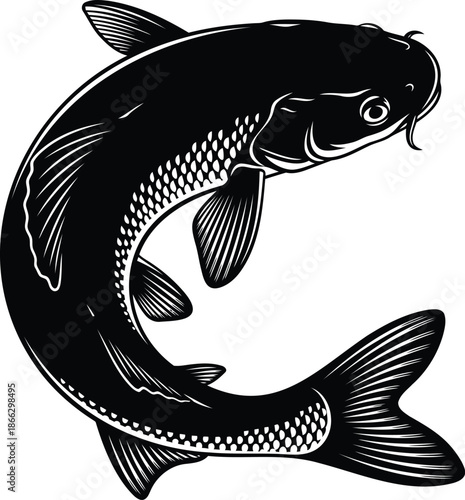 Stylized carp fish illustration in a dynamic pose