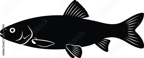Black silhouette of a freshwater fish, simple aquatic creature shape