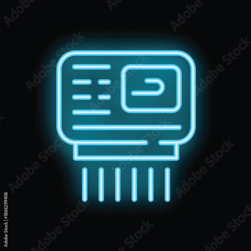 Blue neon icon of an air conditioner glowing on dark background