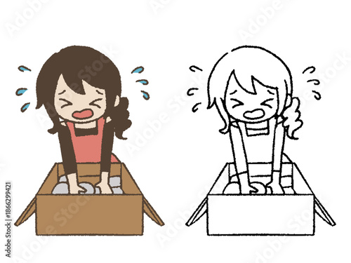 荷造りに焦る女性