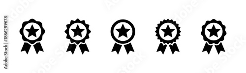 Ribbon award with star icon set
