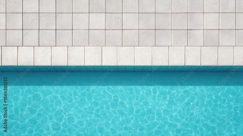 Obraz premium Aerial View of Geometric Swimming Pool with Clear Water and Modern Tile Surrounding, Inviting Summer Serenity and Relaxation
