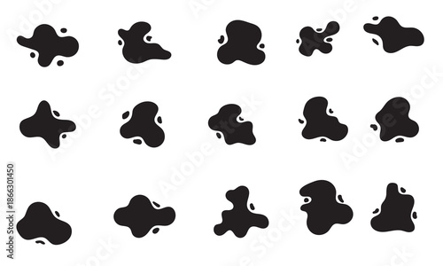 Random organic blob shapes. Black cube drops. Liquid organic amoeba silhouette blob in modern style. Various shapes of irregular blobs. organic blob shape irregular form abstract vector illustration.