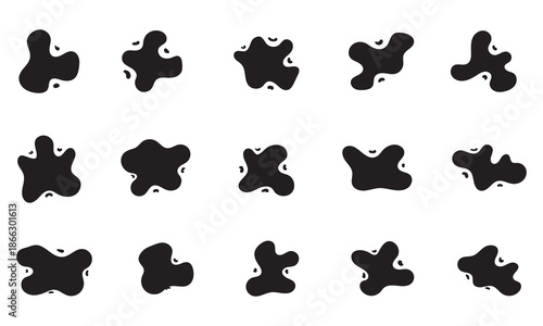 Random organic blob shapes. Black cube drops. Liquid organic amoeba silhouette blob in modern style. Various shapes of irregular blobs. organic blob shape irregular form abstract vector illustration.