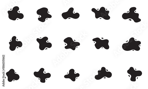 Random organic blob shapes. Black cube drops. Liquid organic amoeba silhouette blob in modern style. Various shapes of irregular blobs. organic blob shape irregular form abstract vector illustration.