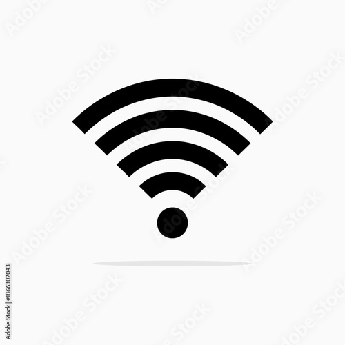 WiFi Signal Icon on White Background, Wireless Network Connectivity Symbol with Subtle Shadow