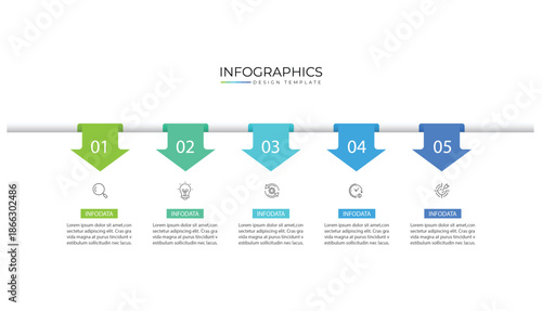 Infographic template. 5 Step timeline journey, Flat simple infographics design template. presentation graph. Business concept with numbers 5 options or steps vector illustration.