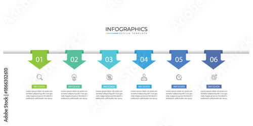 Infographic template. 6 Step timeline journey, Flat simple infographics design template. presentation graph. Business concept with numbers 6 options or steps vector illustration.