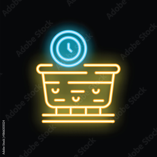 Neon sign of soaking feet in foot bath with clock showing time for spa procedure