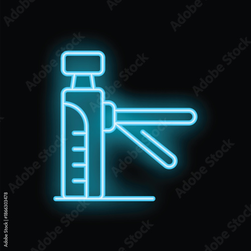 Blue glowing neon icon of a hydraulic car jack on a black background, perfect for illustrating automotive repair and maintenance