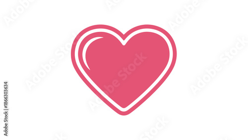 A simple, graphic illustration of a bright pink heart with a clean white outline, perfect for Valentine's Day and expressing love and affection.
