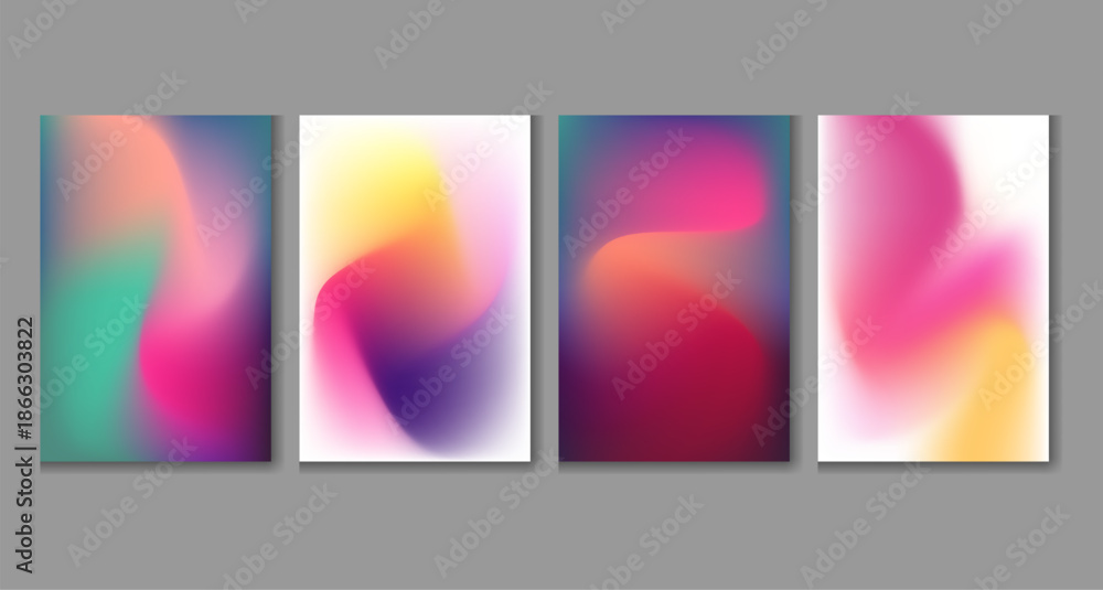 Fototapeta premium Collection of four vibrant holographic gradient abstract background designs perfect for modern mobile wallpaper