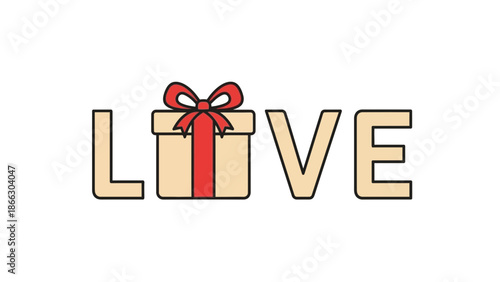 Love Gift Icon, Valentine's Day Present, Romance Celebration Concept