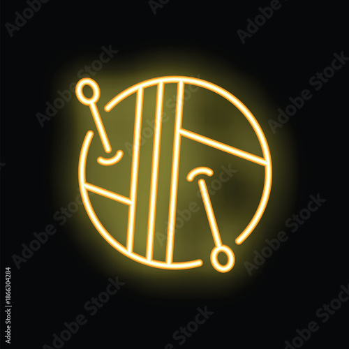 Neon yellow glowing symbol of a yarn ball with knitting needles, representing crafts and hobbies