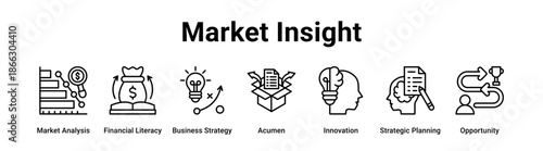 Market Insight web banner icon vector illustration concept for business with icon of Market Analysis, Financial Literacy, Business Strategy, Acumen, Innovation, Strategic.