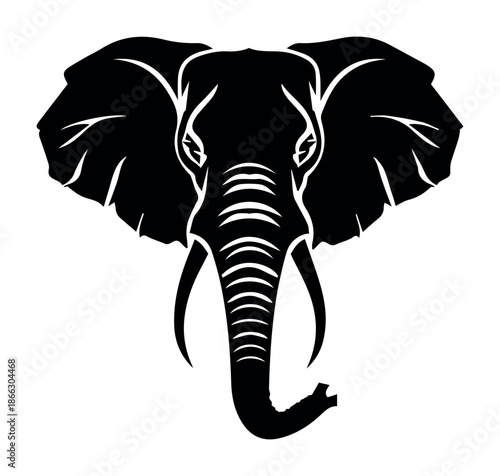 Elephant head silhouette big mammal strong tusks trunk wildlife nature safari endangered species majestic animal black white vector graphic design illustration powerful iconic wild creature symbol