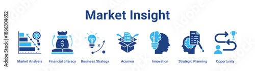 Market Insight web banner icon vector illustration concept for business with icon of Market Analysis, Financial Literacy, Business Strategy, Acumen, Innovation, Strategic.