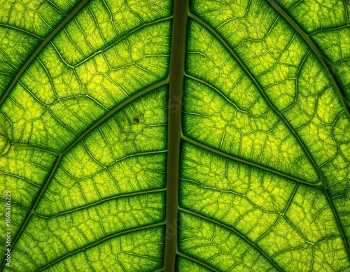 Macro shot of a vibrant green leaf showing delicate veins and structure