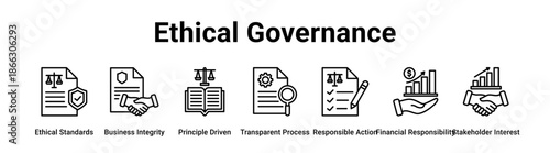 Ethical Governance web banner icon vector illustration concept for business with icon of Ethical Standards, Business Integrity, Principle Driven, Transparent Process, Responsible Action, Financial.