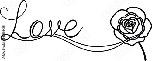 Black and white handwritten text with rose