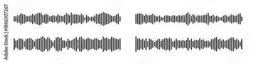 Sound wave podcast audio icon with waveform frequency lines. Vector soundwave music pattern for radio voice recording. Microphone signal equalizer background with note symbols and speech decibel graph