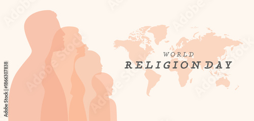 World Religion Day Celebration: Silhouetted Family and Friends United Against a Global Map Background