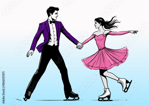 059-13-Figure skaters pair performing elegant dance on ice rink